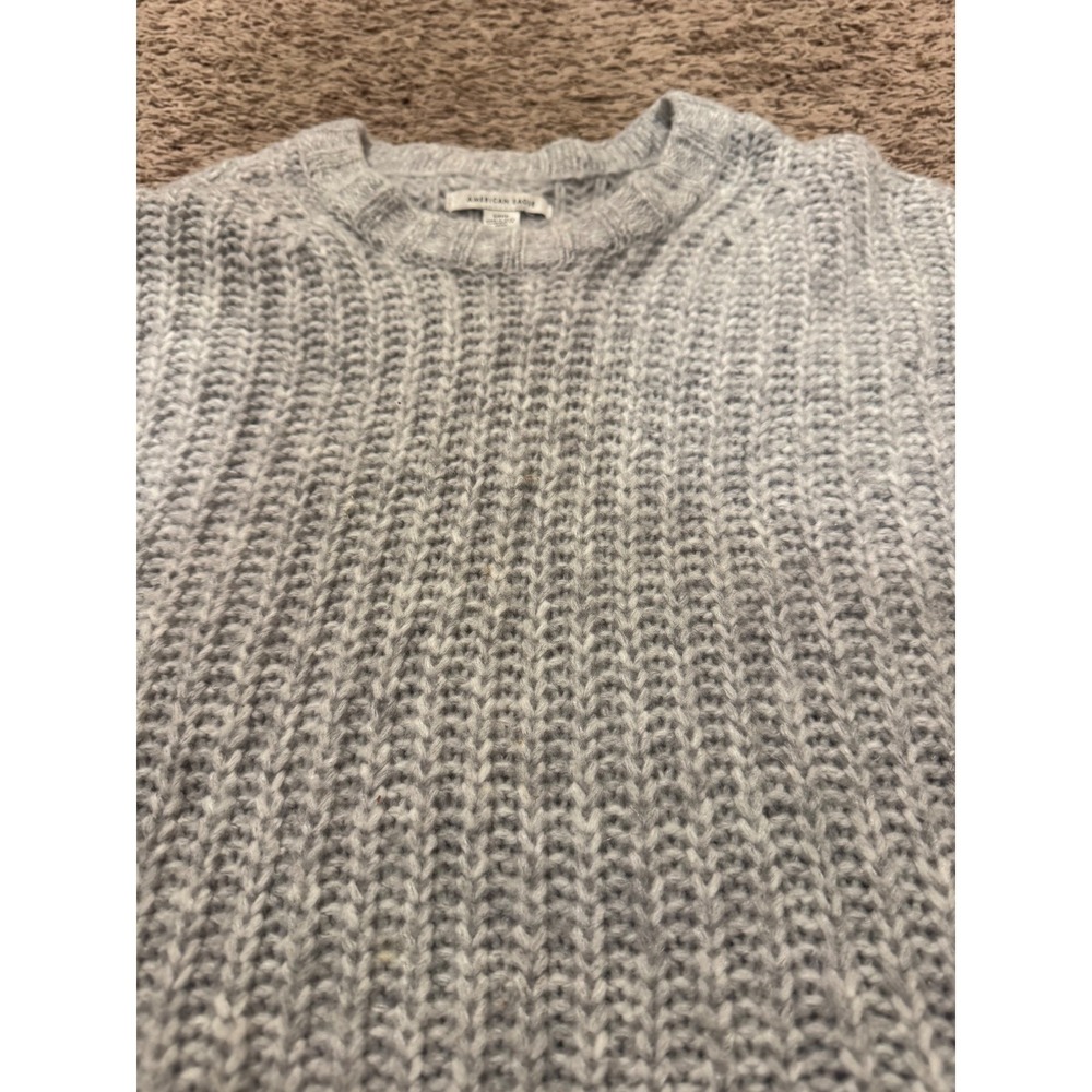 American Eagle Sweater Chunky Knit Cropped Women's Small Gray - Picture 2 of 4